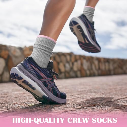 Image of Gonii Women Socks Hiking Running Thick Cushion Athletic Crew Socks 5-Pair | Breathable material, Arch support, Mid calf long length, Anti-blister, Elastic cuff for sport, Tennis, Cycling and casual
