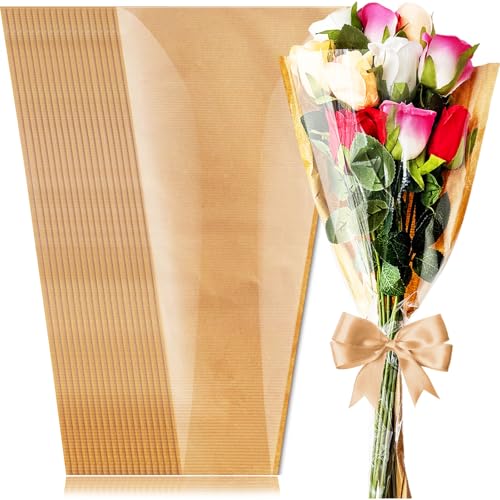 100 PCS Flower Bags for Bouquets Flower Wrapping Papers Kraft Flower Wrapping Bags Floral Wrapping Paper Flower Sleeves for Valentines Day Wedding Graduation Mothers Day(17.7 x 9.8 x 3.9 )