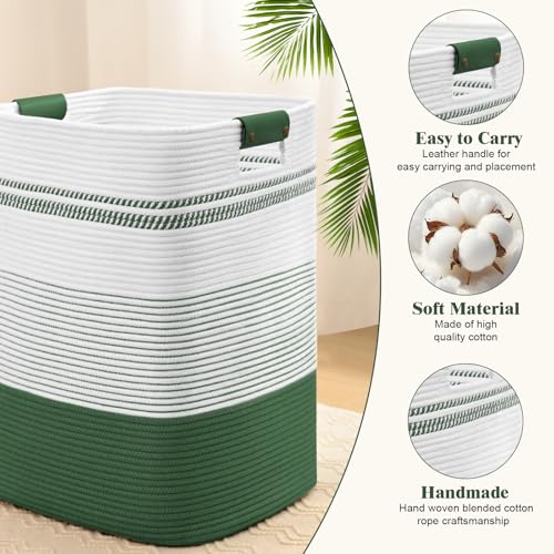 Image of Laundry Hamper, 85L Tall Laundry Basket with Leather Handles, Rectangle Large Clothes Hamper for Organizing, Cotton Woven Laundry Baskets Storage Hampers for Bedroom, Nursery, Living Room