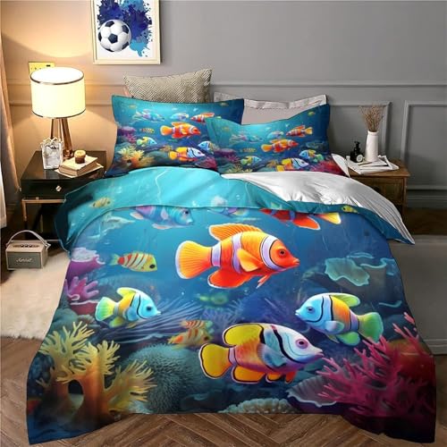 Parure de lit 3d poissons housse de couette microfibre 140x200cm - 6