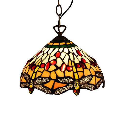 Pendentif lampe en verre coloré haut de gamme au motif libellule rétro