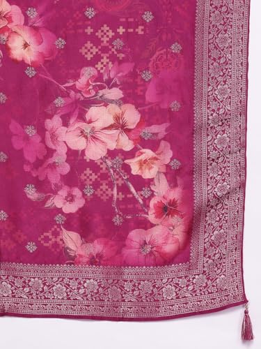 Image of Libas Women's Woven Design Silk Blend Straight Kurta With Palazzos & Dupatta