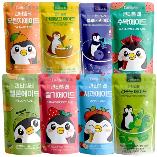 Cantabile Korean Drink Pouch Fruit Ade - 8 Flavor Combo | 230ml (7.7 fl oz) per pouch
