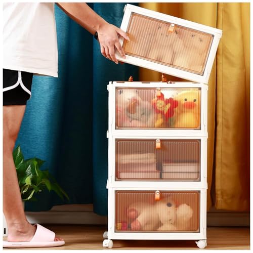 Image of ๐ ๐๐๐๐ Plastic Rack for Storage Cabinet with Wheels | Multipurpose Shelf Storage Services Almirah Wardrobe for Clothes, Kitchen Cupboard | Plastic Organizer with Transparent Doors