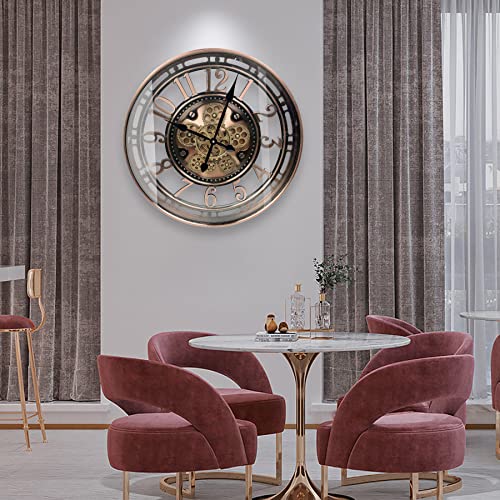 Dorboker Real Moving Gears Wall Clock Large Modern Metal Clocks For Living Room Decor, Industrial Steampunk Unique Vintage Rustic Decorative Clock For Home Farmhouse Office, 21 Inch Red Copper Arabic #TOP4
