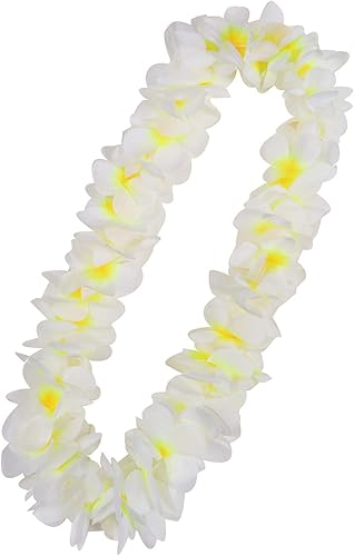 Miniatura 8 de Paquete de 6 collares de Leis hawaianos blancos tropicales Luau Hawaii, coronas de flores de seda, guirnalda de danza engrosada Leis para recuerdos