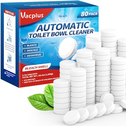 Image of Vacplus Toilet Bowl Cleaner Tablets, 80 Pack, Auto Bleach, Long-Lasting | Bathroom Tank, Prevent Stains, Deodorizing, Easy Use, Descaling, Slow Release