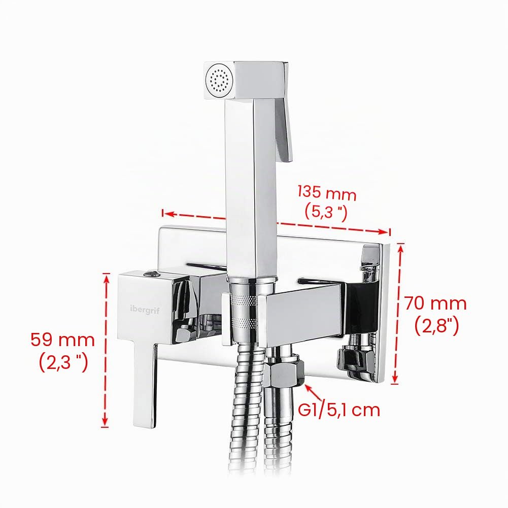 Ibergrif kit douchette WC encastré chromé | Avec flexible et support, douche pour eau chaude et froide