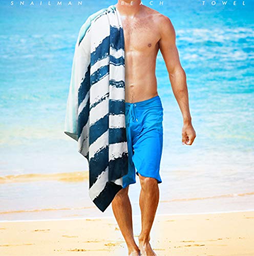 Snailman Microfiber Beach Towel | Quick Drying Lightweight Bath Travel Towels | Oversized Beach Blanket Sand Free Towel | (Stripe Wave Printed, X-Large(70X35)) #TOP5