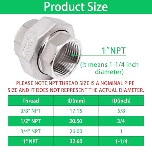 Image of 1Pcs 304 Stainless Steel Union, 1 inch NPT Female to 1 inch NPT Female Thread Cast Pipe Fitting Hex Head for Industrial, Class 150