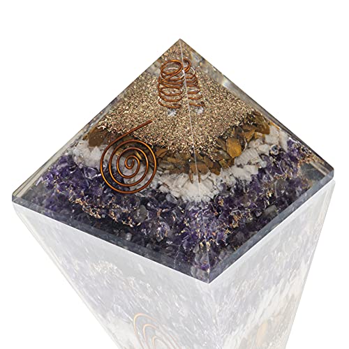 Orgone Pyramid Amethyst Positive Energy Generator Crystal - Yoga Meditation Orgone Crystal Pyramid - Healing Inner Mind Anxiety Reliever Gemstone - Chakra Balancing Orgonite Pyramid