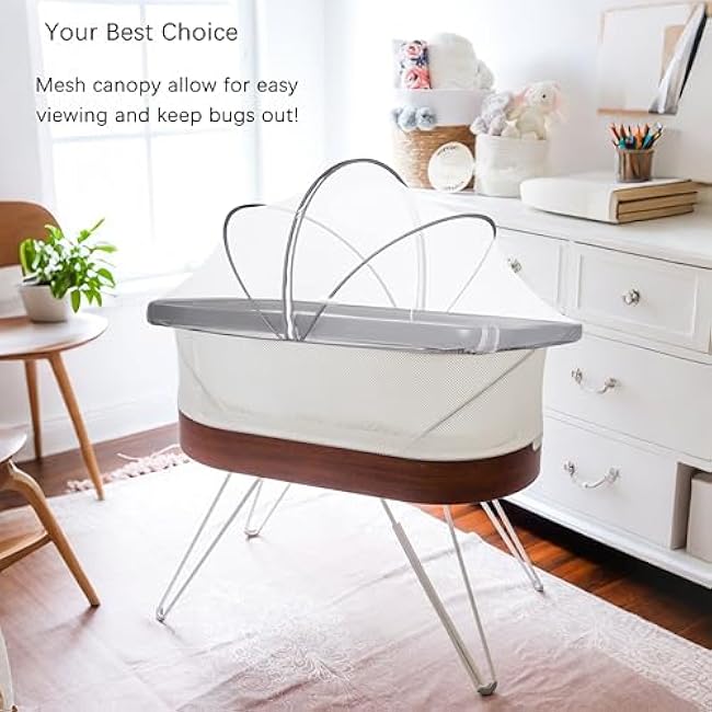 Akiky Bassinet Cover Mosquito Net with Two-Way Zippers Foldable Bassinet Bedside Sleeper Tent to Keep Cats/Bugs Out(White)