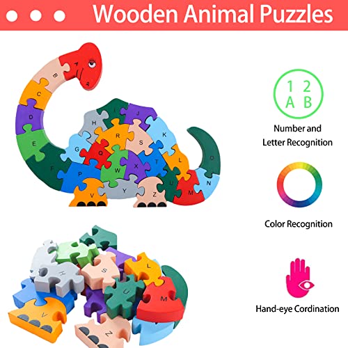 Lovestown 2 Pcs Wooden Animal Puzzles, Alphabet Building Blocks For Kids, Preschool Letters And Numbers Puzzles, Abc Animal Puzzle For Toddlers #TOP3