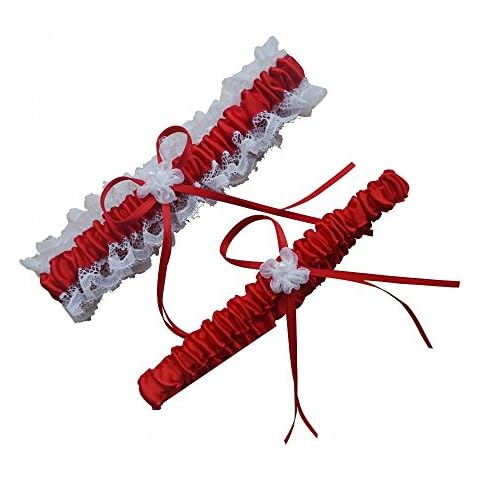 Miranda's Bridal Women's Lace Edge Bridal Garters Wedding Garters with Ribbons Red Cover