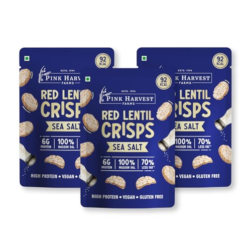 Image of Pink Harvest Farms Red Lentil Sea Salt Crisps a€ inch Gluten-Free, High-Protein, Healthy Baked Chips, Keto Snacks Food High Protein, Vegan Snack | No Rice, Potato, Corn or Wheat (25g, Pack of 3)