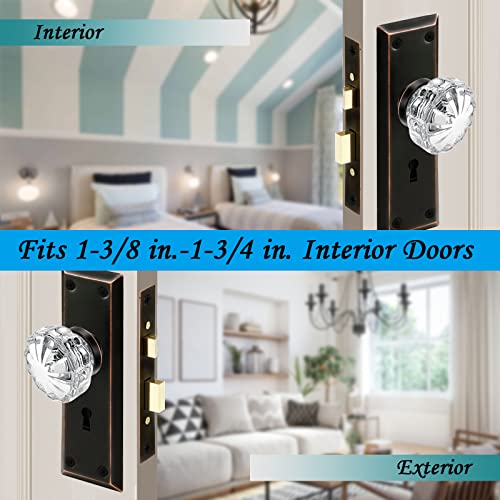 Maxxgeek Antique Mortise Keyed Lock Set With Fluted Glass Knobs And Skeleton Keys, Fits 1-3/8"-1-3/4" Interior Doors, Backset 2-3/8", Oil Rubbed Bronze, 1 Pack #TOP4