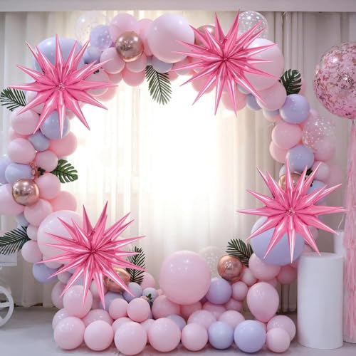 Image of Pink Star Balloons 22 Inch - 8 Pack 4D Foil Balloons with Metallic Stars for Birthday Graduation Decoration
