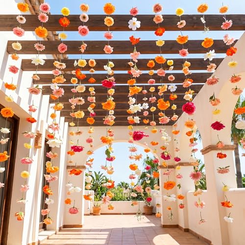 Image of Suncalla 12 Pcs 70.8 ft Wildflower Garland Pre Strung Artificial Hanging Flower Vine Backdrop Decor from Ceiling Floating Silk Floral Garland for Garden Wedding Bridal Shower(Rose,Multicolor)
