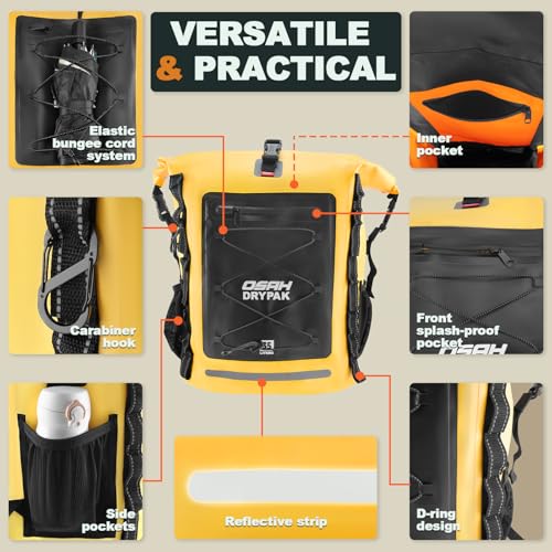 Image of OSAH DRYPAK Waterproof Backpack Dry Bag 25L /35L /55L /85L - Heavy Duty Roll-Top Hiking Backpack Sack Keeps Gear Dry for Travel, Kayaking, Boating, Camping, Rafting and Fishing