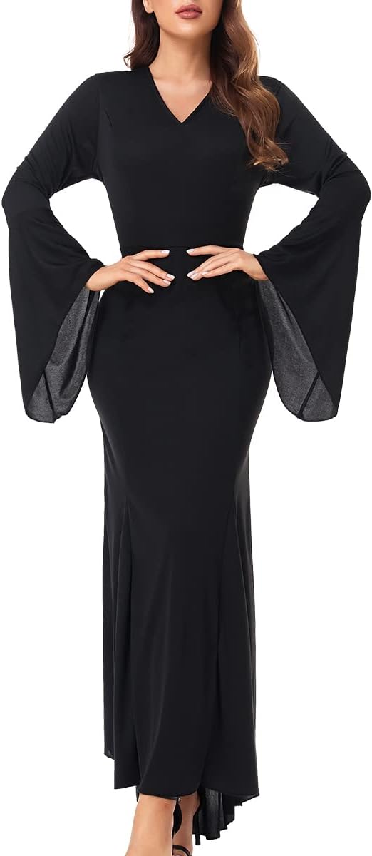 T.BOX Womens Morticia Addams Dress Halloween Costumes for Women-Addams Family Costume Maxi Dress for Halloween Cosplay Party Black Small-Medium