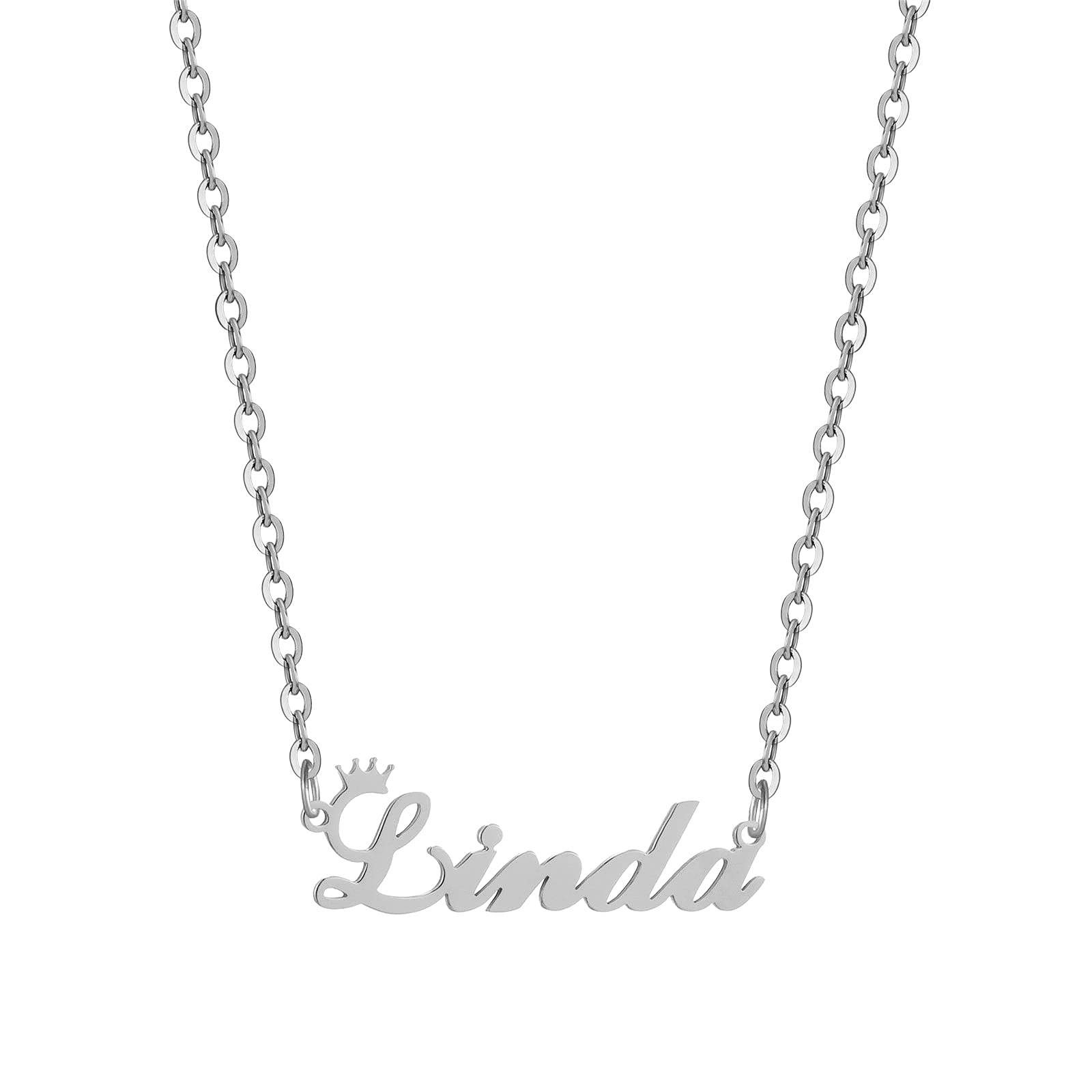 SKQIRCustom Silver Name Necklace Personalized for Women, Customized Chains Name Pendants Necklaces Personalized Name Necklace with Crown for Women Girl Gift