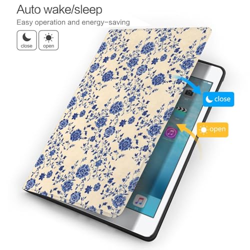 Étui compatible avec iPad 9e/8e/7e génération étui tablette imprimé fleurs rétro 10.2