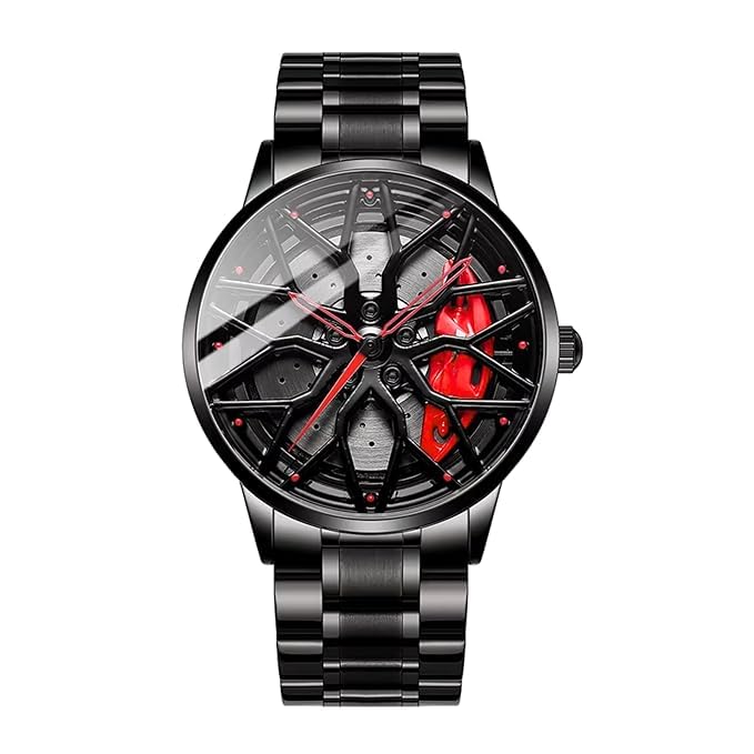 Image of Men's Sport Quartz Watch Car Wheel Multicolour Dial Wheel Dial 360 Rotating Casual Fashion Stainless Steel Alloy Mens &Boy's Luxury Metal Gift Creative Watch