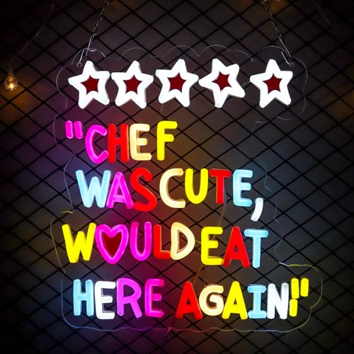 Image of Chef Was Cute Would Eat Here Again Neon Signs Dimmable Led Kitchen Neon Light Wall Decor for Kitchen,Home Funny Gifts for Chef, Family, Friends,Oneself-12.8 x 12.2 IN-USB Powered-Acrylic