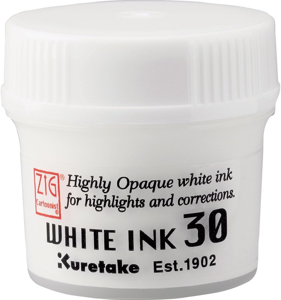 Kuretake ZIG Cartoonist White Ink 30ml, for dip Pen, Brush, Drawing, Calligraphy, Illustration, Lettering, for Professional, Artists, Manga, Made in Japan