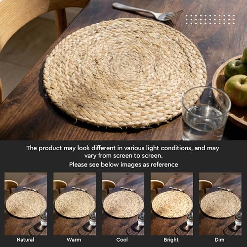 Image of Encasa XO Dining Table Mats Set of 6 | Jute Round Placemat - 32 cm Diameter | Jute Natural Bleach Color | Handmade Style Chargers for Dinner Plates