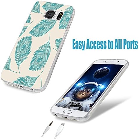 ChiChiC S7 Case,Galaxy S7 Case,360 Full Protective Anti Scratch Slim Flexible Soft TPU Gel Rubber Clear Cases Cover with Design for Samsung Galaxy S7,Yellow Blue Teal Animal Bird Peacock Feather
