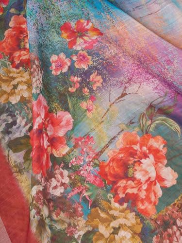 Image of Satrani Women's Linen Printed & Zari Border Ready To Wear One Minute Pre Pleated Readymade Saree with Unstitched Blouse Piece