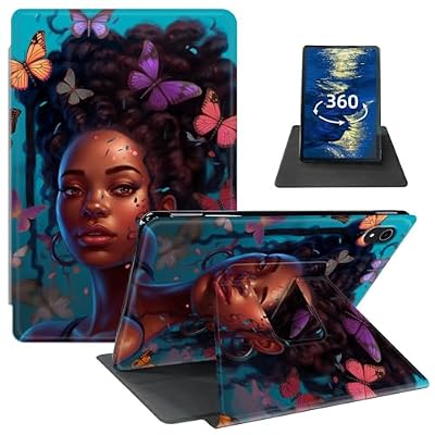 GFRGTFHYT for iPad Air 13 Inch Case M2 (2024) with 360 Degree Rotating Swivel Slim PU Leather Protective Adjustable Stand Smart Cover with Auto Wake/Sleep for iPad Air 13,Butterflies African Girl