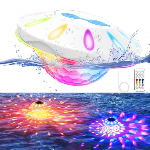 YDXZBC Floating Pool Lights, Upgraded Pool Lights with 6 Dynamic Lighting Effects, Rechargeable 4000mAh IP68 Waterproof Upper and Lower RGB Color Changing Light with Remote for Pond, Hot Tub 1 Pack