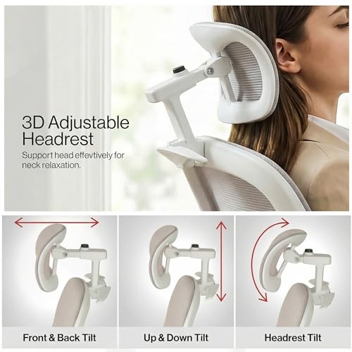 Image of DROGO Aerofly Premium Ergonomic Office Chair for Work from Home, 2D Headrest, High Back Computer Chair with Mesh, Flip-up Armrest, Recline,Adjustable Lumbar Support, Mesh Chair for Office(White /Grey)