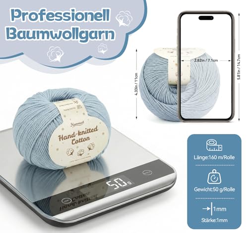 Homewit Handstrickgarn 100% Baumwolle Babyblau 300g – Bild 4