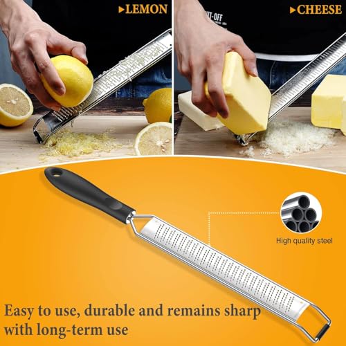 Lemon Zester & Heavy Duty Cheese Grater - Vegetable, Garlic, Nutmeg, Chocolate, Fruits, Ginger Shredder - Stainless Steel (Black) - image 3