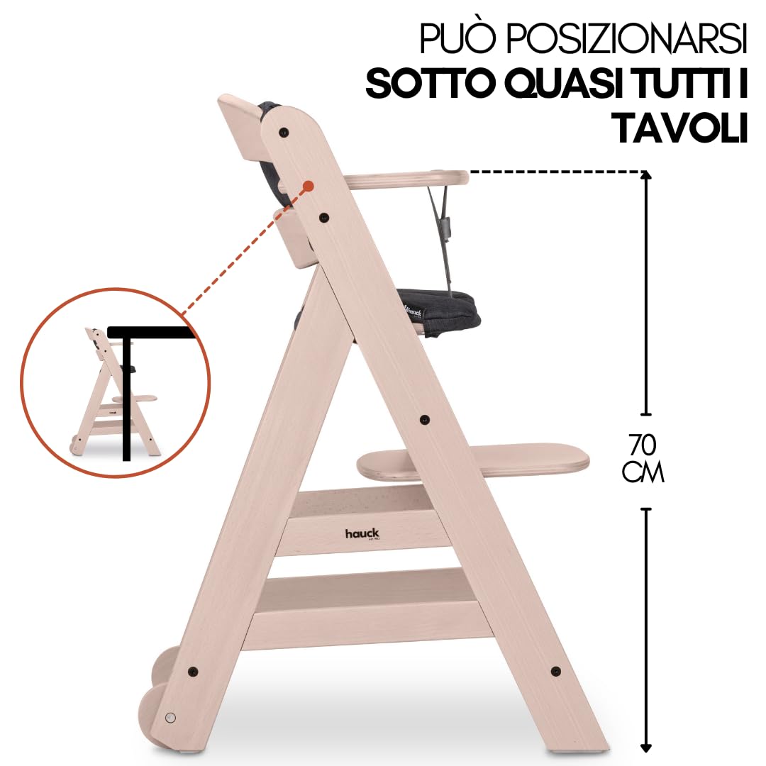 hauck Seggiolone Beta Plus Newborn Set - Seggiolone Legno Evolutivo, con Sdraietta Neonati (Dondolo Neonati), Cuscino Seduta, Vassoio - (Classic, Whitewashed, beige)