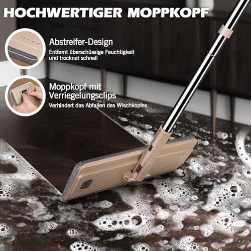 MASTERTOP Wischmopp Set mit Eimer, 2 in 1 Bodenwischer mit Einstellbar Edelstahlgriff und 6 Mikrofaser Moppkopf, Hand-Frei Wischmop & Putzeimer mit auswringfunktion für Hartholz Laminat Fliesen – Bild 7