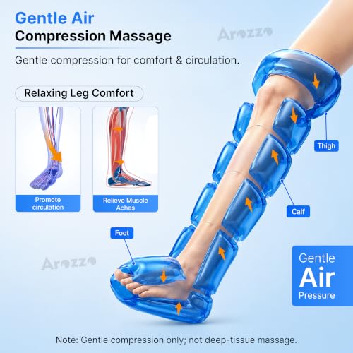 Image of AROZZO Air Compression Leg & Foot Massager Machine for Pain Relief | 4000mAh Cordless Feet Massager with 240mmHg Pressure & 5 Air Chambers | 2 Controllers, 5Modes , 7 Intensities for Muscle Relaxation (1 Year Warranty)
