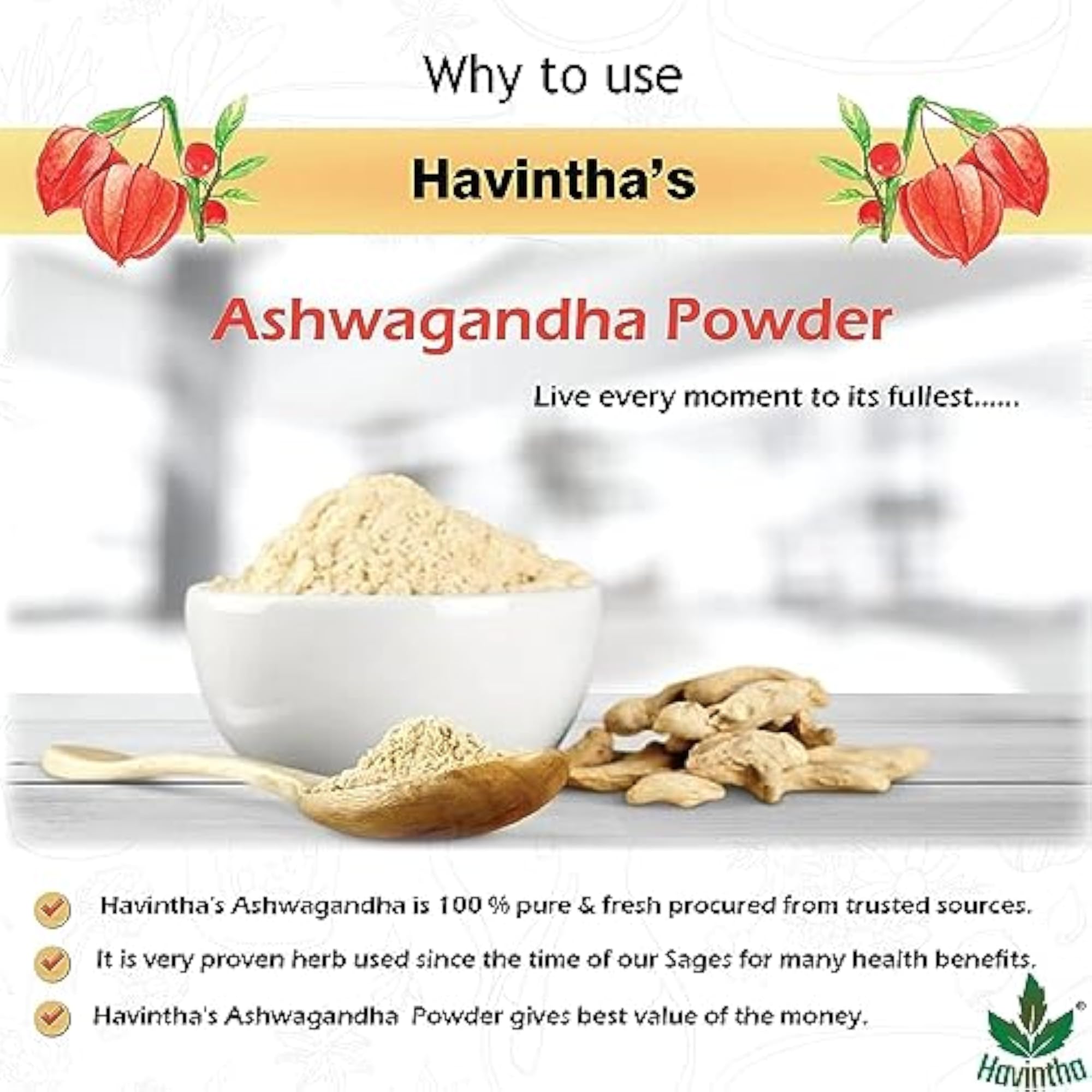 Havintha Natural Ashwagandha Root Powder, Height Growth Support