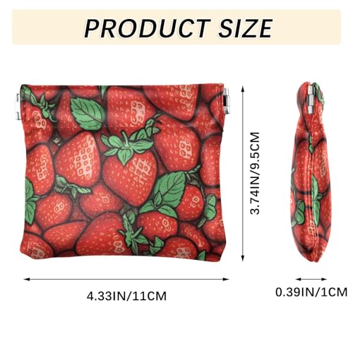 Juicy Strawberry Print Coin Purse Leather Pouch Change Purse, Squeeze Coin Pouch for Cards, Keys & Lipsticks, Unisex3