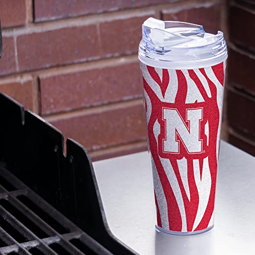 Image of Rico Industries NCAA Glitter 24oz Acrylic Glitter Tumbler with Hinged Lid, Officially Licensed Double Wall Tumbler with Straw
