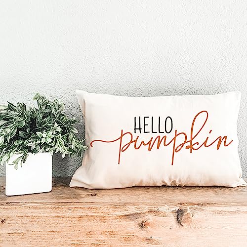 GTEXT 12x20 inch Fall Throw Pillow Cover Hello Pumpkin Cushion Cover Autumn Decor Fall Pumpkins Pillow Cover Outdoor Pillow Linen Square Cushion,Sofa Fall Pillow Cover
