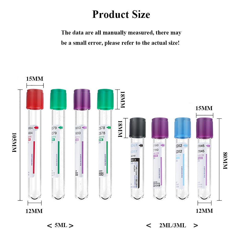 Provette per Prelievo del Sangue Vacutainer,Provetta Ordinaria Red Hat,3ml/5ml/10ml,100 Pezzi,Materiale Pet,Senza Additivi,Prelievo del Sangue A Pressione Negativa,per Laboratori,10ML