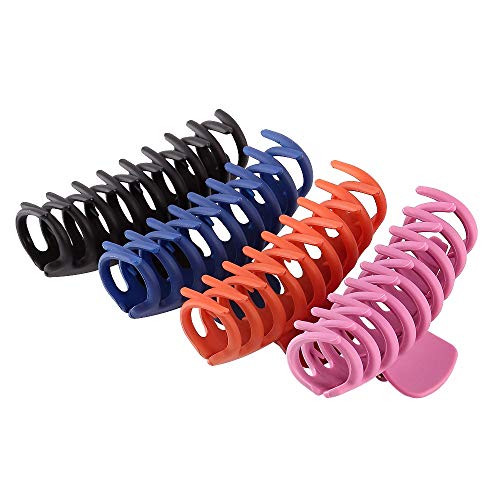 Large Hair Claw Clips for Thick Hair 4 PCS, Strong Hold Perfect for Women, Barrettes for Long Hair, Fashion Accessories for Girls, Hair Clamps Clip 4 Inch Big Hair Claw for Heavy Hair (Black, Purple, Navy Blue, Dark Coral)