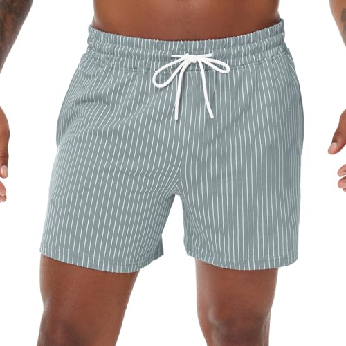 Mens Shorts 5" Casual Summer Stripes Elastic Waist Classic Fit Daily Wear Jogger Workout Cotton Shorts3