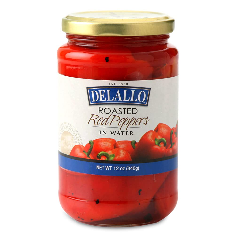 DeLallo Roasted Red Peppers in Water, Whole, 12oz Jar, 12-Pack