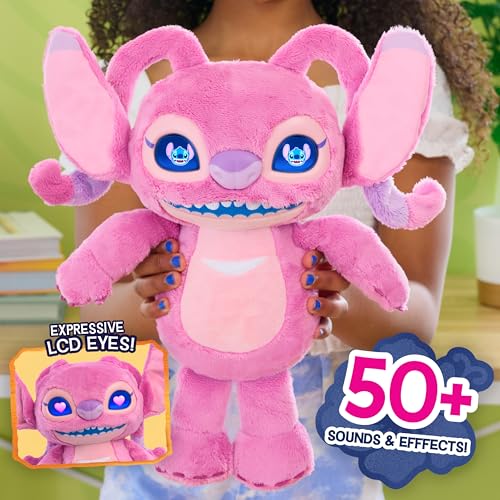 Just Play Disney Stitch Angel Many Moods 34 cm Interactive Plush, 50+ Sounds & Effects, Expressive LCD Eyes Show Her Moods, Toy for Fans, Girls, Boys, Kids 3 and Up
