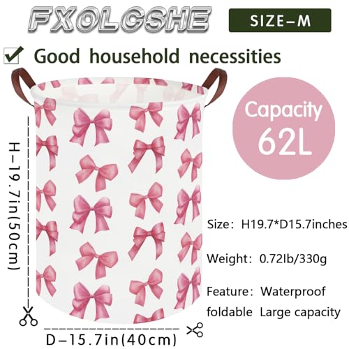 Image of Bow laundry basket for girls,Nursery Hamper,Pink Laundry Hamper,Waterproof collapsible canvas laundry basket for girls,Pink Girls Laundry Basket,Living Room Decor(Bowknot)